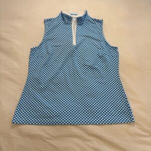 J McLaughlin Bedford Sleeveless 1/4 Zip Blue Gingham